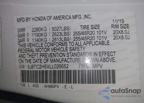 2020 Acura Rdx A-Spec Package из США, поврежденный, VIN 5J8TC2H6XLL026652